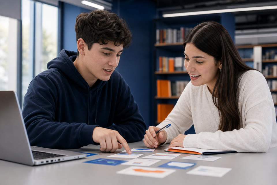 Estudiantes comparando alternativas de educación superior