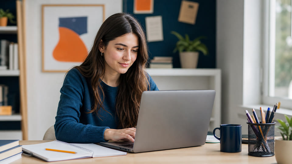 Estudiante buscando opciones de carreras en un computador