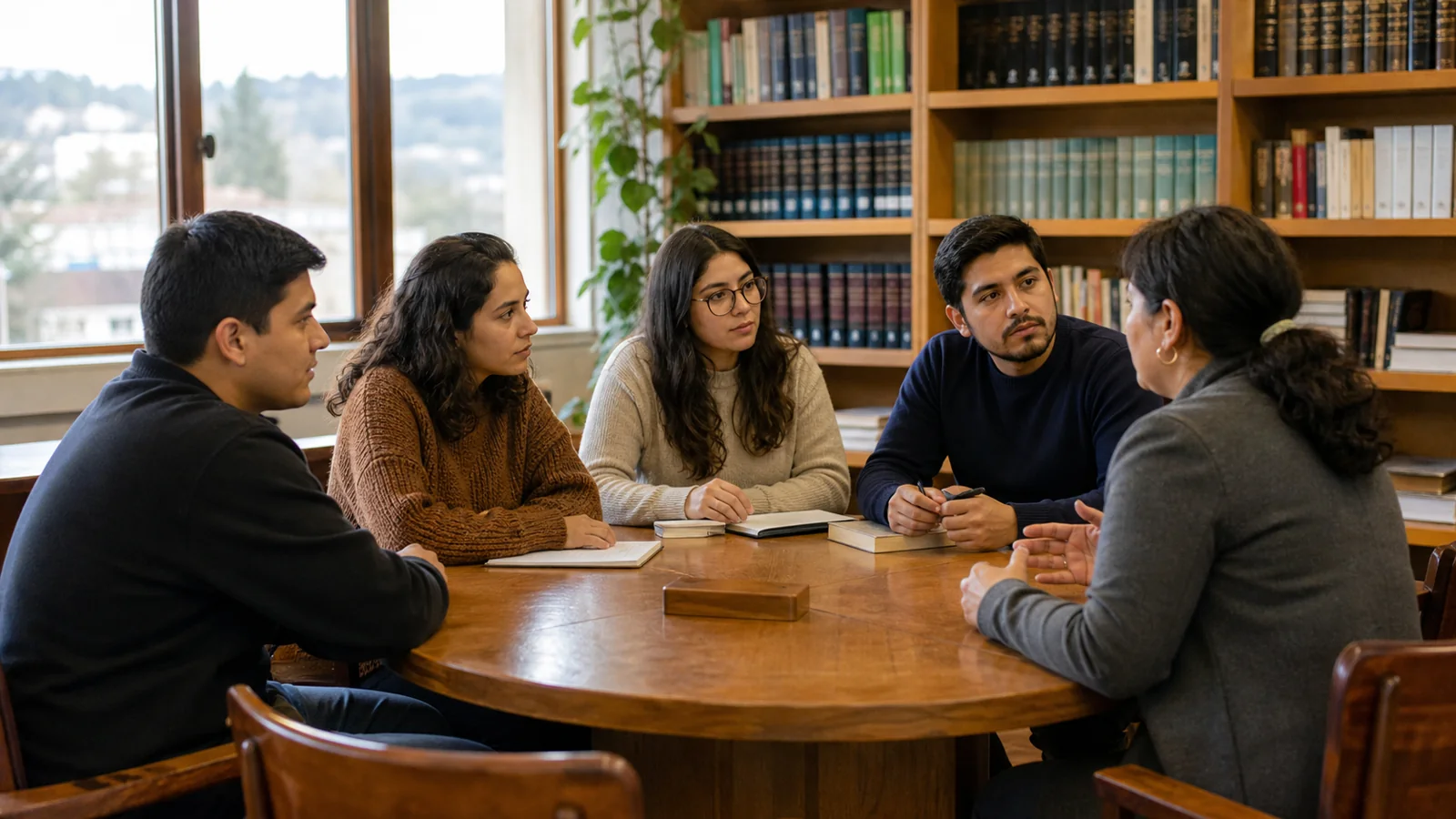 Estudiantes de Derecho en una consulta jurídica gratuita atendiendo a una persona